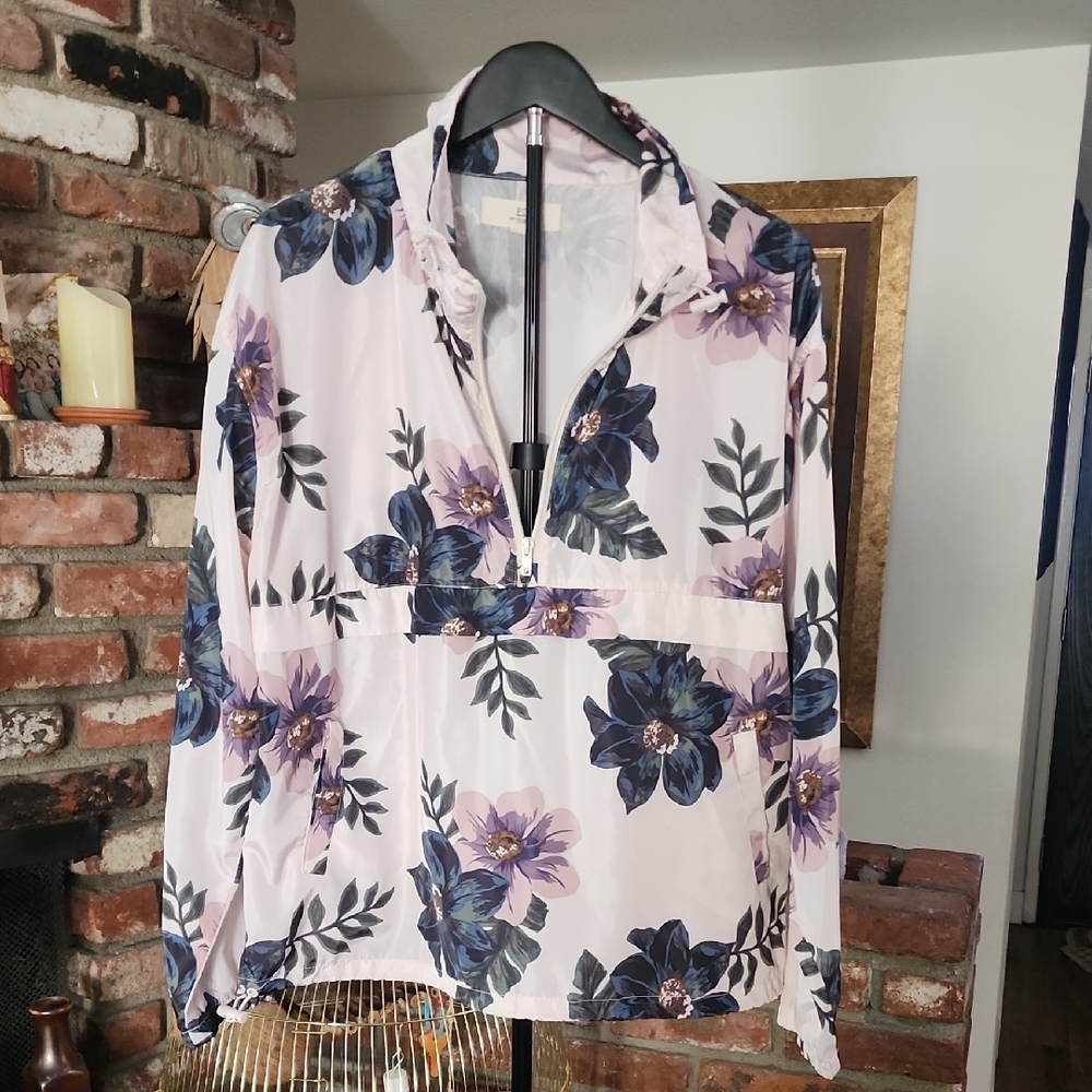 Thread & Supply Tyrell Floral Print Pullover Anorak Jacket Pink Blue SizeL - Picture 2 of 10